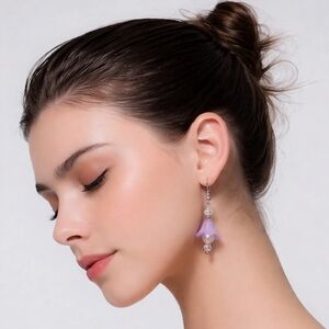 Handcrafted Whimiscal Lavender Floral Drop Earrings 925 Hypoallergenic Hooks